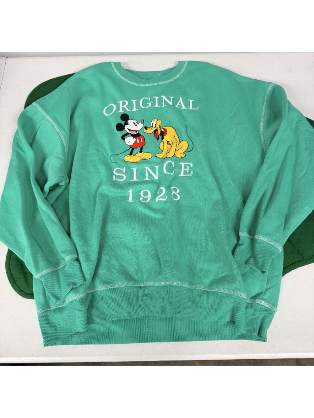 Primark Disney 100 Small Green Mickey & Pluto Embroidered Sweatshirt Pullover